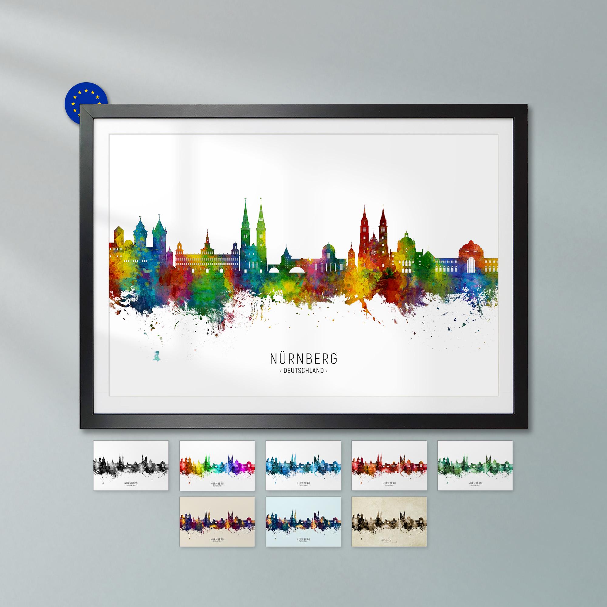 Nürnberg Skyline Deutschland, Poster Print Cityscape Art ZX (25380