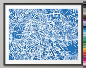 Paris France City Street Map, Art Print (77) - Custom Colors Available