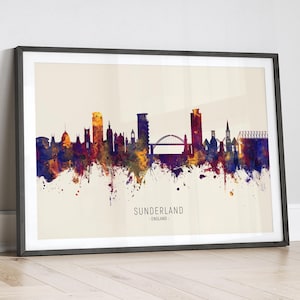 Sunderland Skyline England, Cityscape Painting Art Print Poster LX (15059)