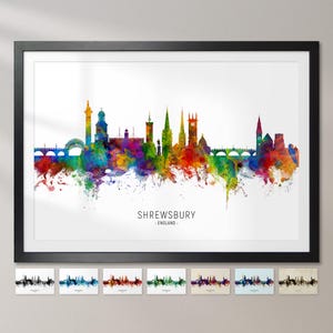 Shrewsbury Skyline England, Cityscape Painting Art Print Poster CX (6595)