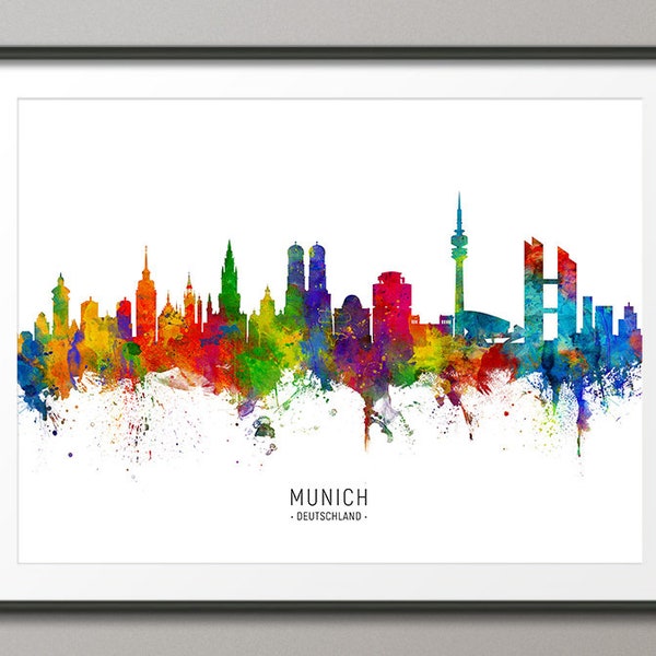 München Skyline Deutschland, Stadtbild Malerei Kunstdruck Poster CX (6514)