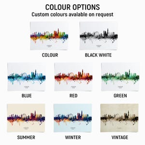 a picture of a city skyline in different colors