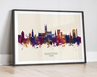 Gloucester Skyline England, Painting Art Print Poster LX (15087)
