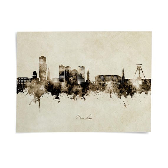 Bochum Skyline Deutschland, Cityscape Painting Art Print Poster ZX