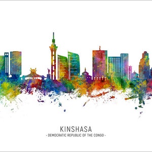 Kinshasa Skyline Democratic Republic of the Congo, Cityscape Painting Art Print Poster CX 29597 Include City Name