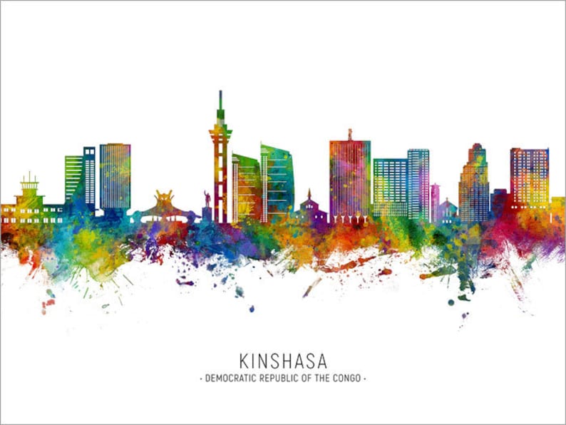 Kinshasa Skyline Democratic Republic of the Congo, Cityscape Painting Art Print Poster CX 29597 Include City Name