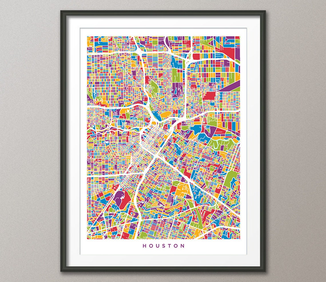 Houston Map Houston Texas City Street Map Art Print 2053 | Etsy