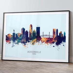 Jacksonville Skyline Florida, Cityscape Painting Art Print Poster HX (12175)