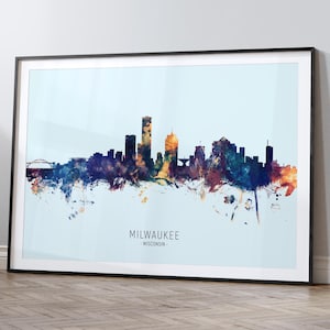Milwaukee Skyline Wisconsin, pintura de paisagem urbana, pôster de impressão artística HX (12061)