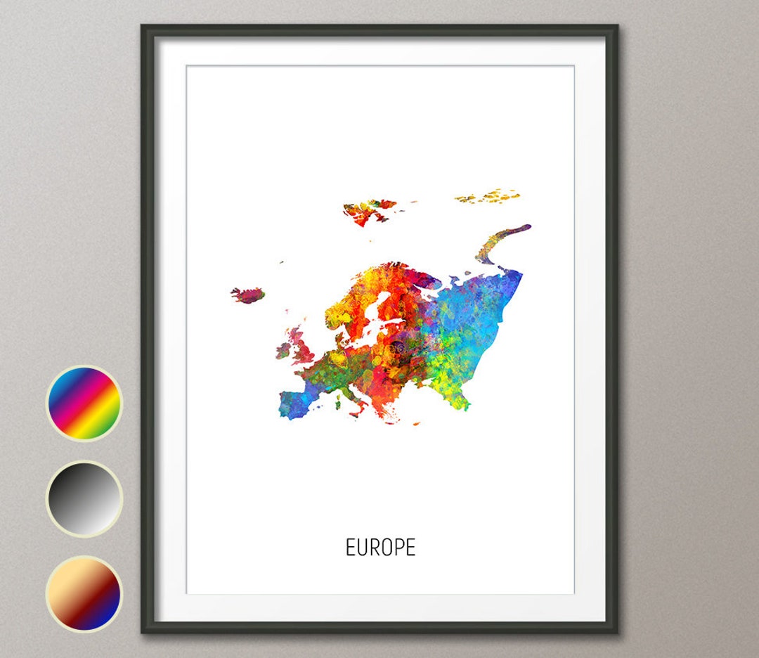 Europe Map Watercolour Art Print Poster Colour Black White - Etsy Norway