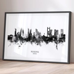 Manama Skyline Bahrain, Cityscape Painting Art Print Poster BX (29506)