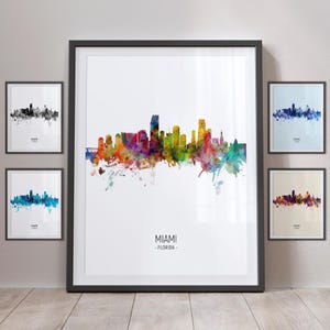 Miami Skyline, Miami Florida Cityscape Art Print Poster Portrait PX (4993)