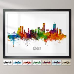 Boston Skyline Massachusetts, Cityscape Painting Art Print Poster CX (6490)