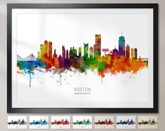 Póster con impresión artística de la pintura del horizonte de Boston, Massachusetts, paisaje urbano CX (6490)