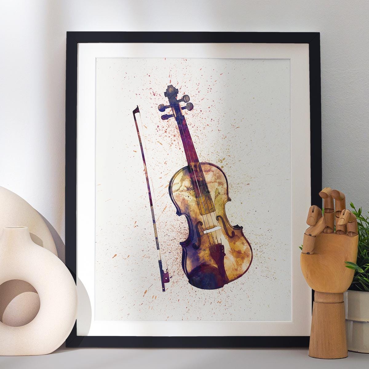 Violin Music Instrument, Abstract Watercolor - Art Print Poster
