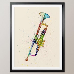 Trumpet, Abstract Watercolor Music Instrument Art Print (1999)