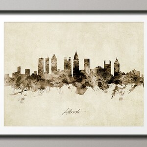 Atlanta Skyline Georgia, Cityscape Art Print Poster Vintage Sepia (9039)