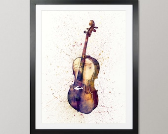 Strumento musicale per violoncello, acquerello astratto - Poster con stampa artistica (2004)
