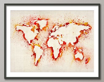Map of the World Map Abstract Painting, Art Print (183)