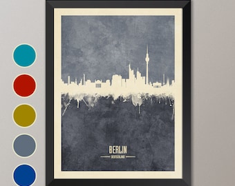 May include: A watercolor-style illustration of the Berlin skyline in white against a dark blue background. The text "BERLIN - DEUTSCHLAND" is at the bottom of the image.