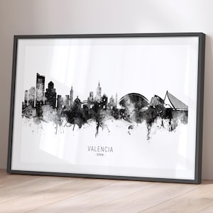 Valencia Skyline Spain, Cityscape Painting Art Print Poster BX (11694)