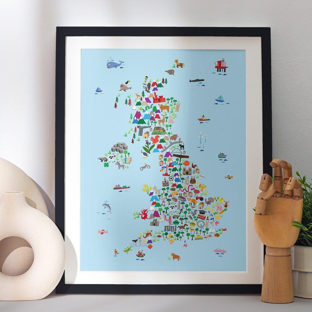 Great Britain Animal Map for Children and Kids, UK Map, Art Print ...