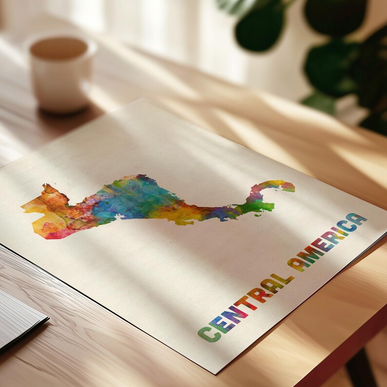 Central America Map, Watercolour Art Print Poster, Country Travel Wall ...