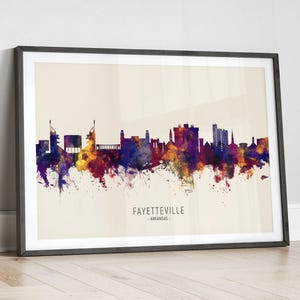 Fayetteville Skyline Arkansas, Cityscape Painting Art Print Poster LX (15178)
