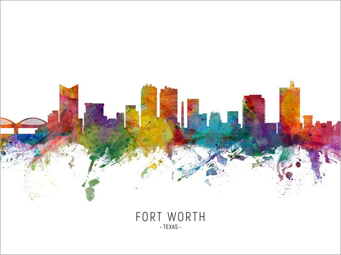 Fort Worth Skyline Texas Cityscape Painting Art Print Poster - Etsy