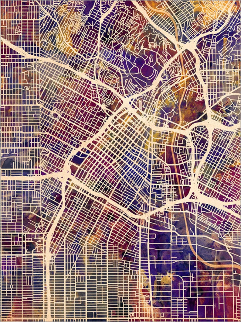 Los Angeles Map Downtown Los Angeles California City Street Etsy