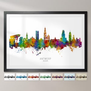 Antwerp Skyline Belgium, Cityscape Painting Art Print Poster CX (6758)