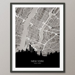 Carte des toits de la ville de New York, affiche imprimée paysage urbain (32258)