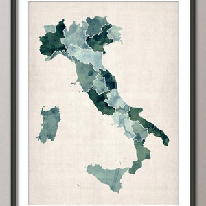 Carte de l'Italie à l'aquarelle, impression d'art (734)