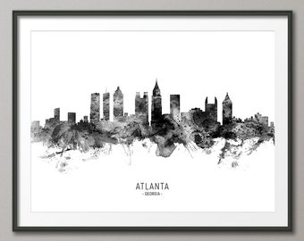 Atlanta Skyline, Atlanta Georgia Cityscape Art Print Poster (11517)