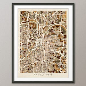 Kansas City Map, Kansas City Missouri City Map, Art Print (2957)