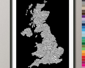 Great Britain UK City Text Map (choice of colors), Art Print (241)