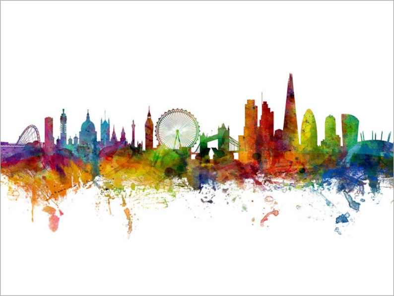 London Skyline England, Cityscape Painting Art Print Poster CX 6481 No Name