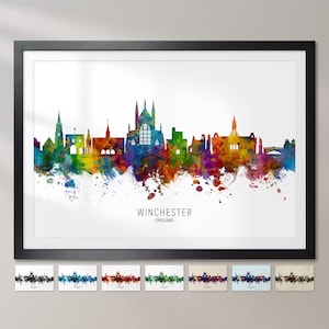 Winchester Skyline England, Stadtansicht Gemälde Kunstdruck Poster CX (6620)