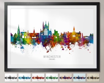 Winchester Skyline England, Cityscape Painting Art Print Poster CX (6620)
