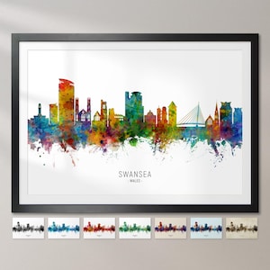 Swansea Skyline Wales, Stadtansicht Gemälde Kunstdruck Poster CX (6612)