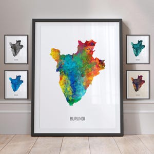 Burundese kaart, aquarel schilderij kunstafdruk poster MX (10797)