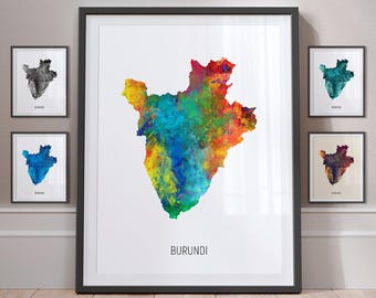 Mapa de Burundi, Póster con lámina artística de acuarela, Retrato - MX (10797)