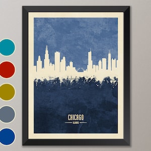 Chicago Skyline, Chicago Cityscape Illinois, Watercolor Art Print Poster (4211)