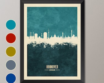 Hannover Skyline, Hannover Cityscape Germany, Watercolor Art Print Poster (4187)