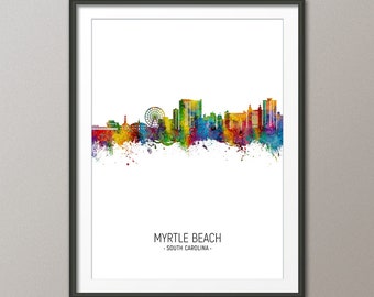 Myrtle Beach Skyline, Myrtle Beach South Carolina Cityscape Art Print Poster Portrait (26324)