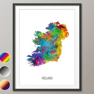 Ireland Map, Watercolour Art Print Poster, Colour, Black White, Beige (10854)