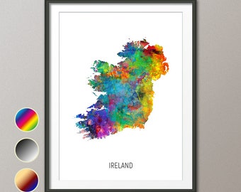 Ireland Map, Watercolour Art Print Poster, Colour, Black White, Beige (10854)