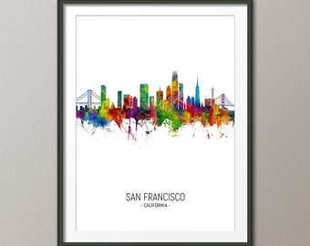 San Francisco Skyline, San Francisco California Cityscape Art Print Poster Portrait (10704)