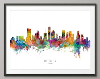 Houston Skyline Texas, Cityscape Painting Art Print Poster CX (6566)