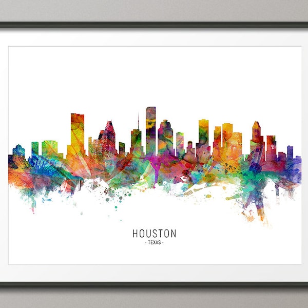 Houston Skyline Texas, Cityscape Painting Art Print Poster CX (6566)